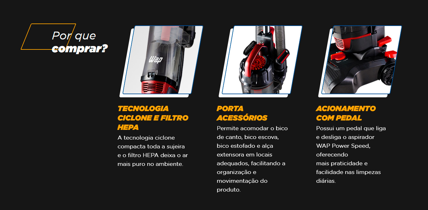 Aspirador de Pó WAP 2000W Preto e Vermelho Power Speed FW006008 220V